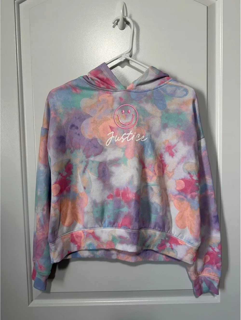 Justice Girls Tie Dyed Hippie Smiley Face Hoodie size large 12/14